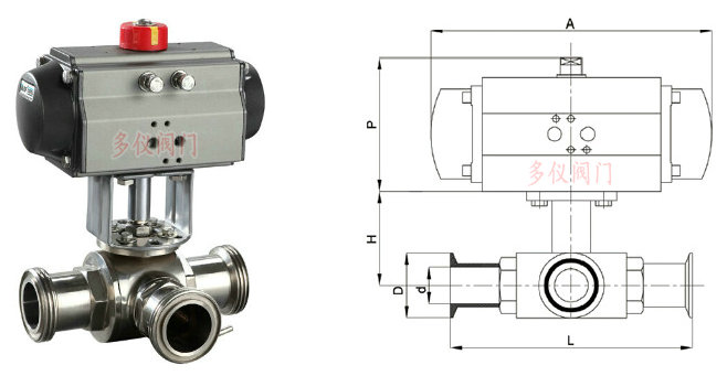 气动卫生级三通球阀结构